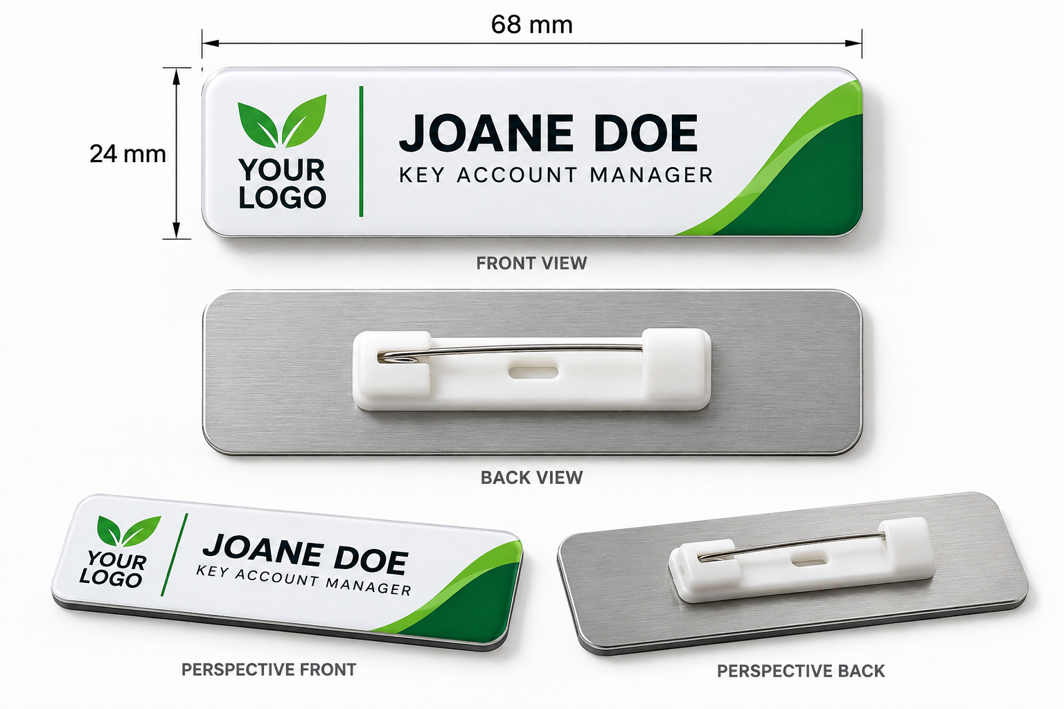 Metal Rectangle Name Badge – 68×24mm
