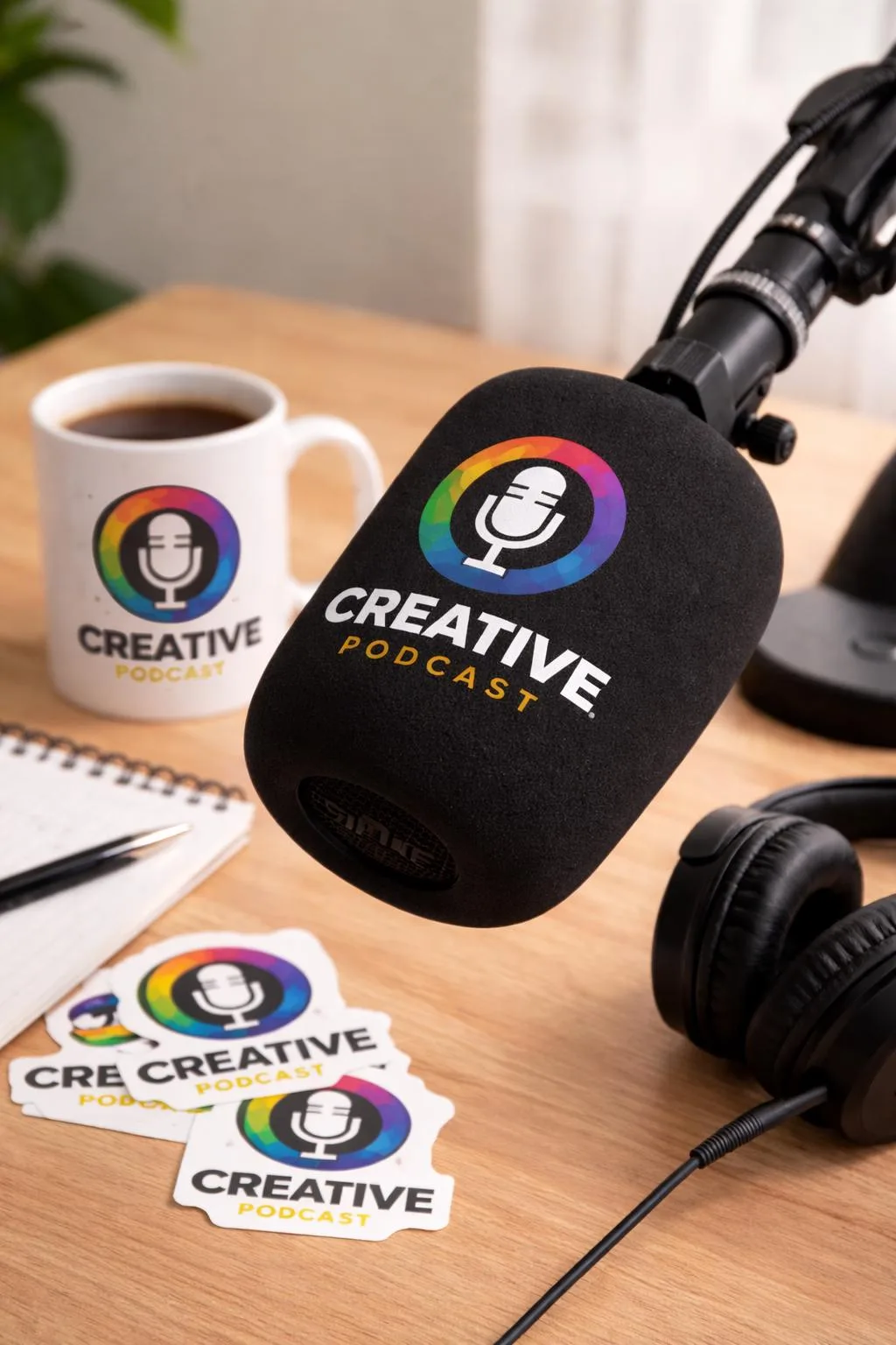 Custom Podcast Microphone Foam Cover with Logo and Branding Kit