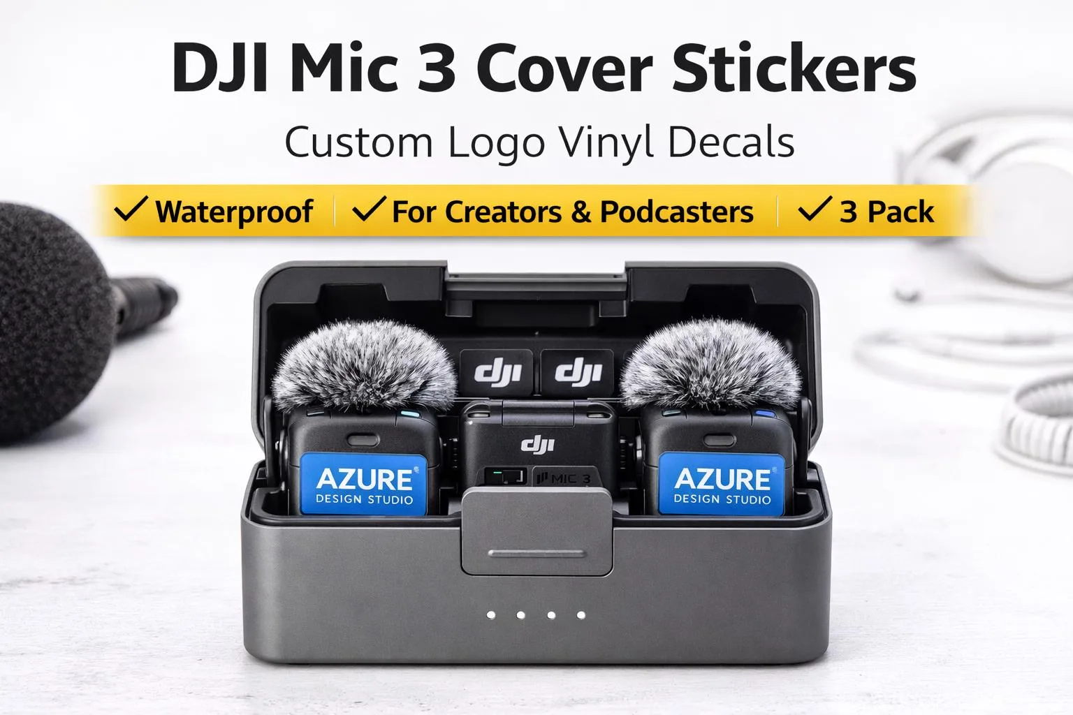 DJI Mic 3 Cover Sticker – Custom Logo Vinyl Decal for DJI Microphone Transmitter