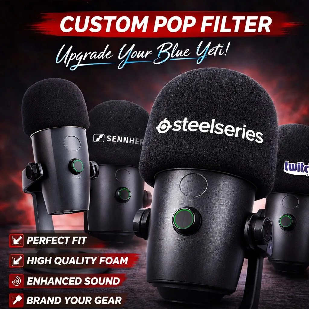 Blue Yeti Mic Foam Cover Custom Logo – Pop Filter Windscreen for Podcast & Streaming