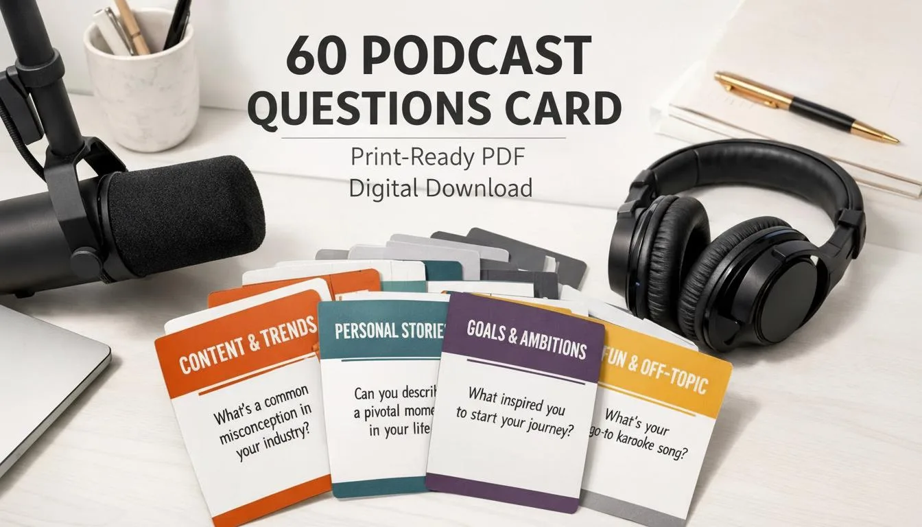 Podcast Question Cards Printable | Interview Prompts for Podcasters & Content Creators | Instant Download