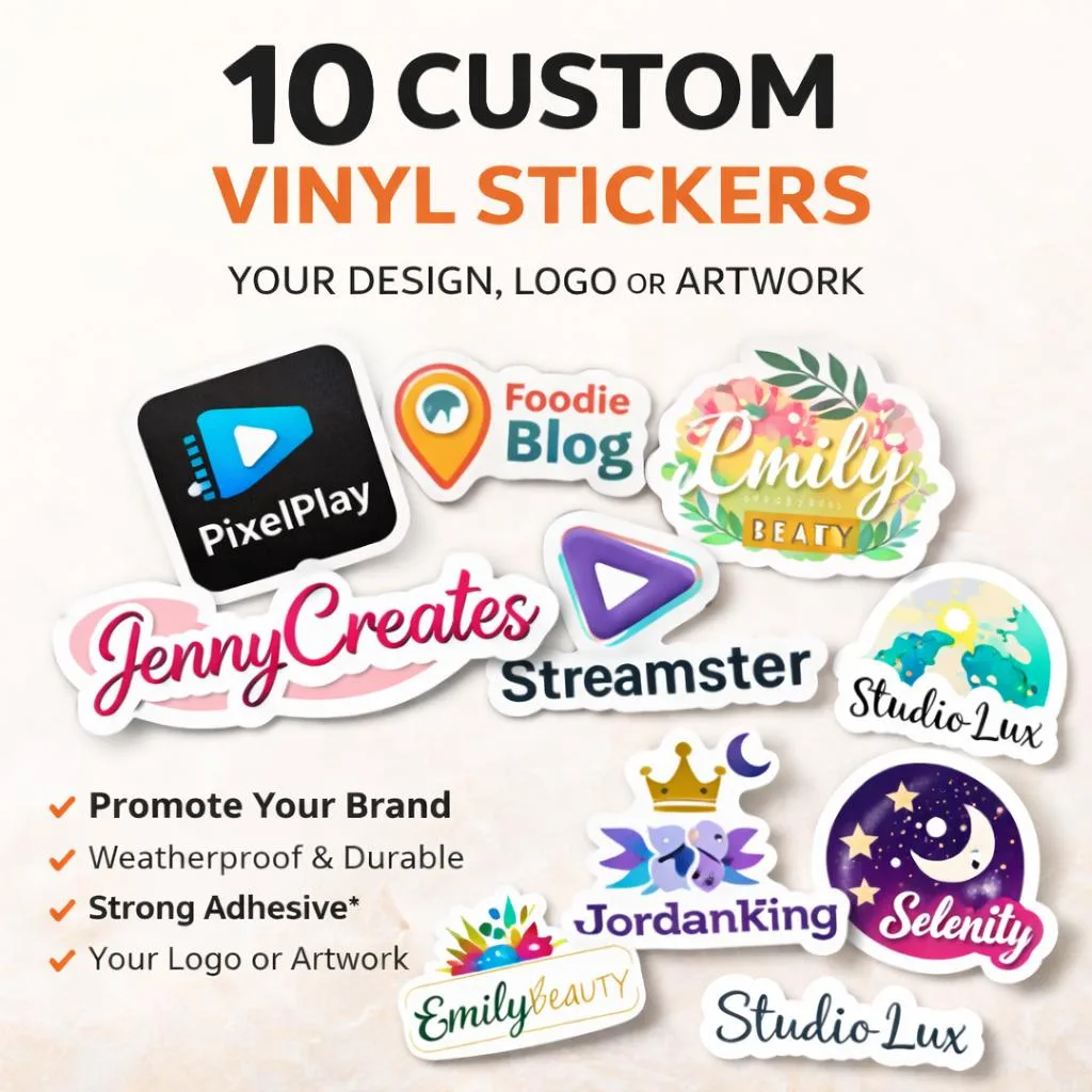 Custom Vinyl Sticker Pack (Set of 10) – Personalized Decals