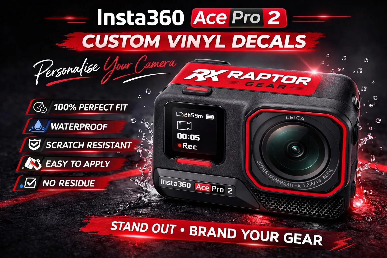 Insta360 Ace Pro 2 Custom Vinyl Decals – Waterproof Camera Body Stickers for Creators & Vloggers
