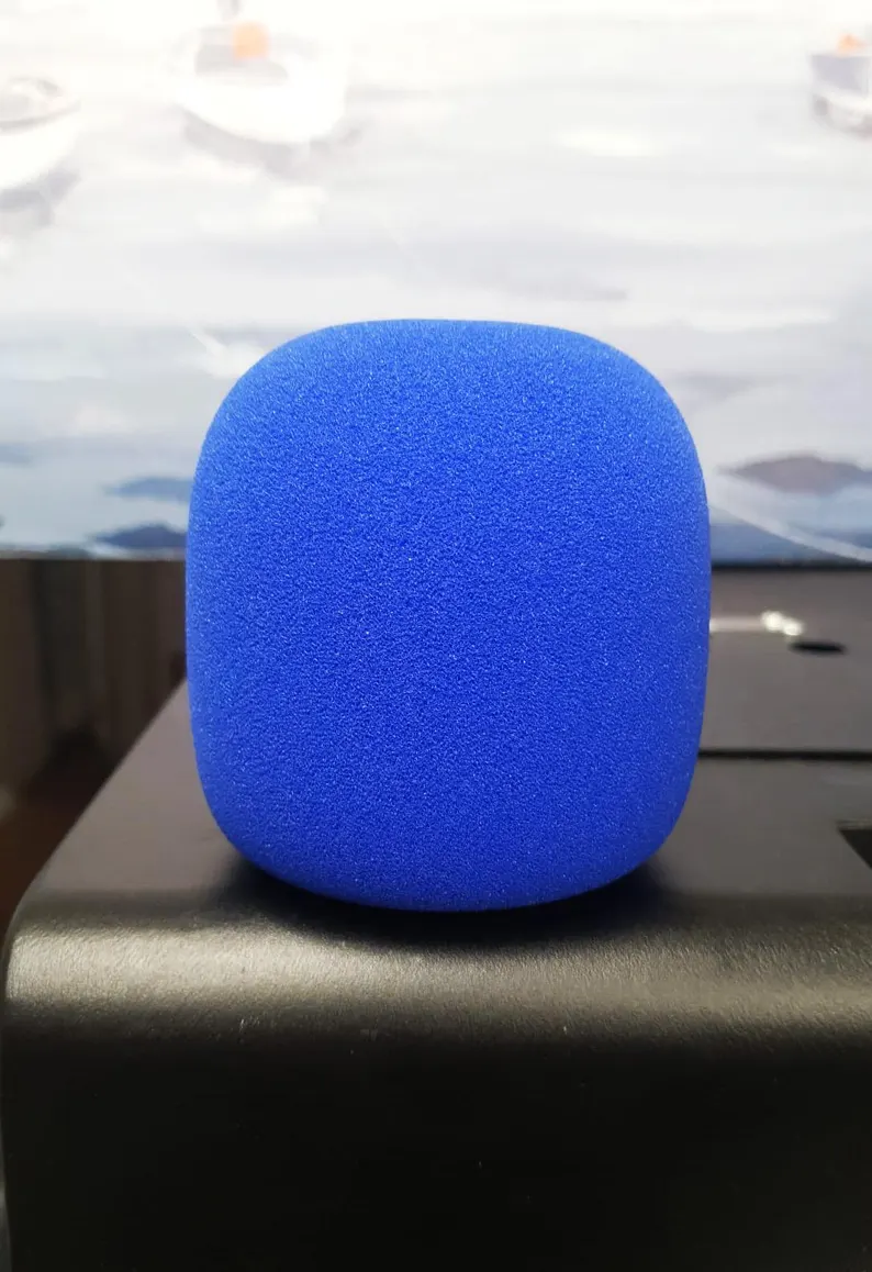 Blank blue Rode Wireless Go II foam windshield, unprinted