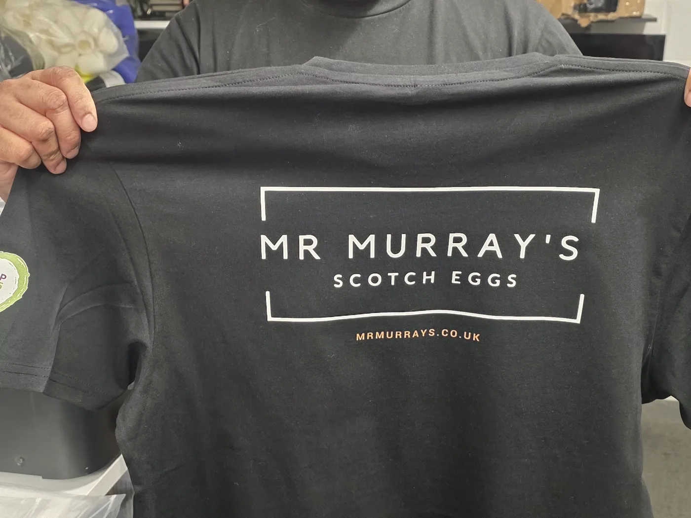 Large back-print staff t-shirt for Mr Murray's Scotch Eggs, custom printed by IT Wheel London